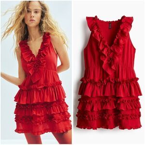H&M Ruffle-Trimmed Dress Bright Red